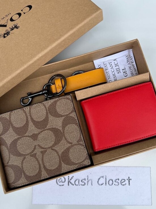 Coach mens wallet 3 in 1 wallet + card case boxed gift set in signature canvas - Picture 1 of 12